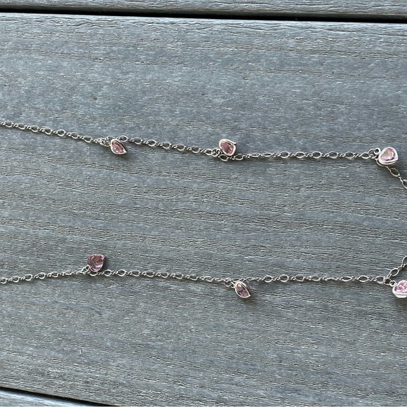 14K White Gold and Pink Cubic Zirconia Heart Necklace - Picture 4 of 4